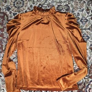Elegant Velvet Long Sleeve Top - Orange